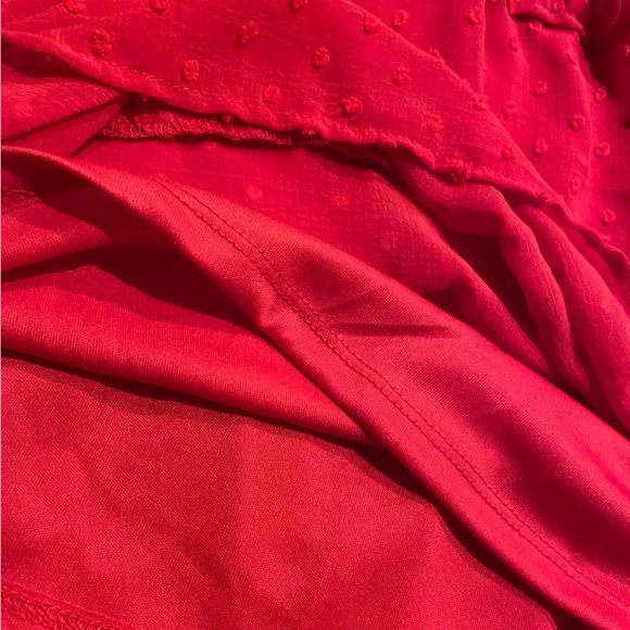 Monteau Red Dress NWT Swiss Dot Ruffle Layers Fully Lined High Neck Size Medium - Picture 10 of 12